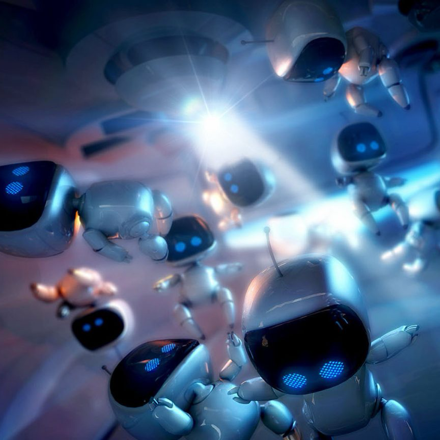 Image of the bots from The Playroom floating